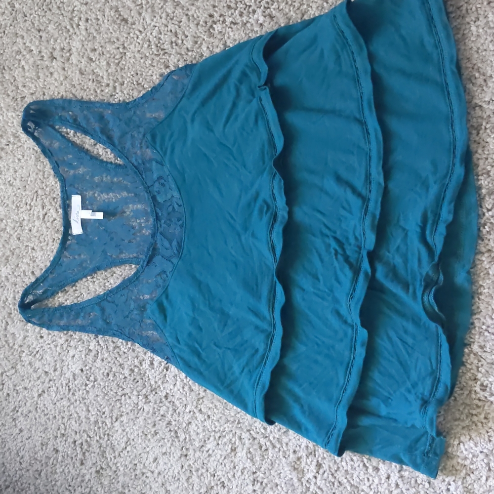 Kira Aqua Lace/Ruffle top Small